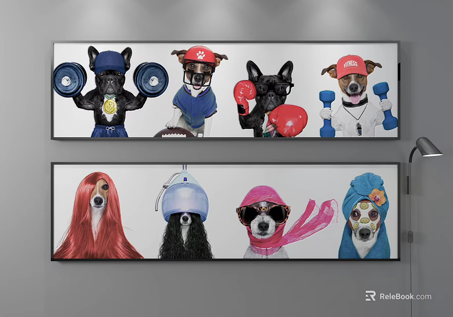 Animal Paintings Featuring Cute Dogs in Human Costumes for Wall Decor 3d model 