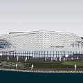 Modern Library Building with Glass Roof Design and Surrounding Water Feature Grass Area