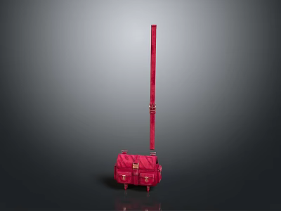 Red Leather Crossbody Bag with Long Adjustable Strap and Metal Buckle Design 3d model