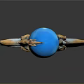Ornate Golden Decorated Weapon With Blue Orb Top White Staff And Bottom Gem