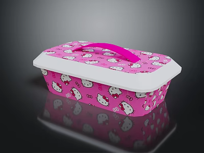 Cute Pink Hello Kitty Pattern Tableware Set With White Lid And Pink Handle 3d model