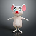 Cute 3D Cartoon Mouse Game Character With White Body Pink Ears Blue Eyes Red Nose