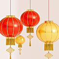 Traditional Red And Gold Lanterns With Tassels And Chinese Knots Hanging