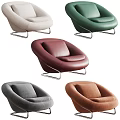 Modern Soft Curved Leather Leisure Chair With Polished Metal Base And Multiple Optional Colors
