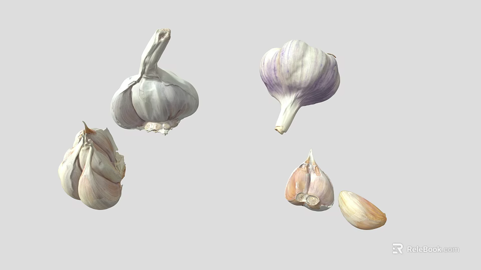 Fresh Whole Garlic Bulbs And Peeled Cloves For Daily Cooking And Recipes 3d model 