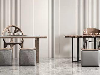 New Chinese Style Tea Table and Chair Desk and Chair Combination 3d model