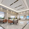 Modern Medical Examination Center Lobby With Front Desk Seating And Green Plant Decor