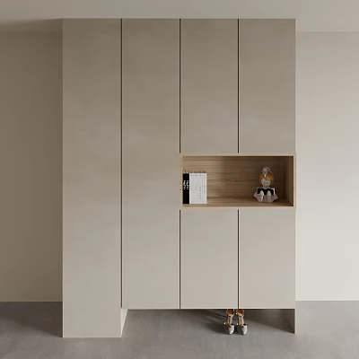 Modern Shoe Cabinet Design With Open Wooden Shelf And Storage Compartments 3d model