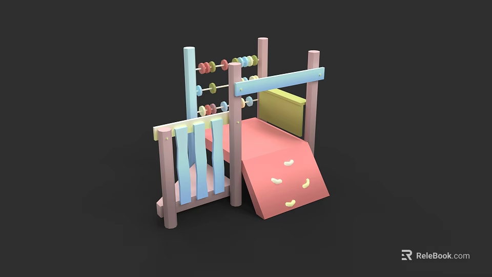 Kids Play Structure With Slide Colorful Beads And Wooden Frame Design 3d model 