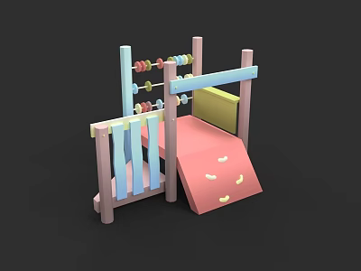 Kids Play Structure With Slide Colorful Beads And Wooden Frame Design 3d model