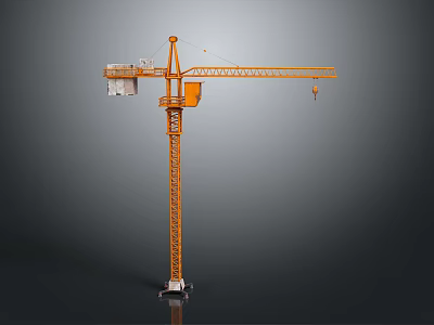 Orange Tower Crane With Tall Structure Boom And Cab Against Gray Background 3d model