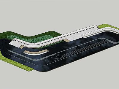 Modern Garden Ornament Design With Curved Lines Green Lawn And Black Paved Pathways 3d model