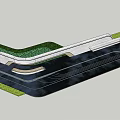 Modern Garden Ornament Design With Curved Lines Green Lawn And Black Paved Pathways