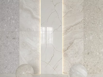 Marble Floor Tiles Featuring Various Textures And Colors With Illuminated Strip And Decorative Balls 3d model