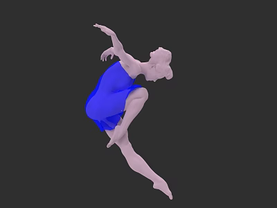 A Woman Dancing in Blue Dress With Elegant Pose and Graceful Movement 3d model