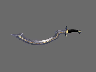 Ornate Curved Sword With Golden Decorative Patterns And Black Handle 3d model