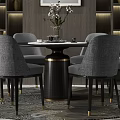 Elegant Modern Dining Table Set With Round Table Gray Chairs Black Base And Gold Accents 3d model