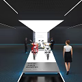 Modern Motorcycle Exhibition Space With Display Platform Bright Lighting And Visitors 3d model