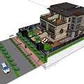 Modern Detached Villa Exterior Design With Large Windows Glass Balcony Evening Lighting And Greenery