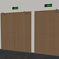 Wooden Double Doors With Exit Sign Fire Hydrant And Fire Extinguisher 3d model