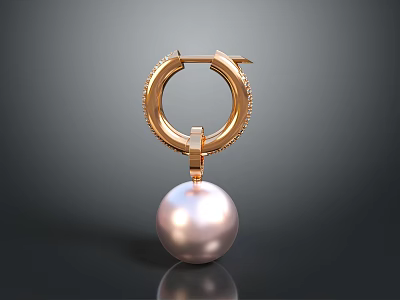 Elegant Golden Hoop Earrings With Pearl Pendant Fashion Accessory Design 3d model