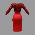 Elegant Red Dress With Black Polka Dot Top Long Sleeves And Waist Bow Brooch