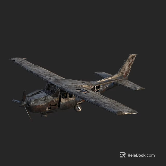 Small Old Propeller Passenger Plane with Worn Fuselage and Rusty Wings on Dark Background 3d model 