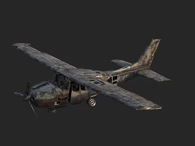 Small Old Propeller Passenger Plane with Worn Fuselage and Rusty Wings on Dark Background 3d model