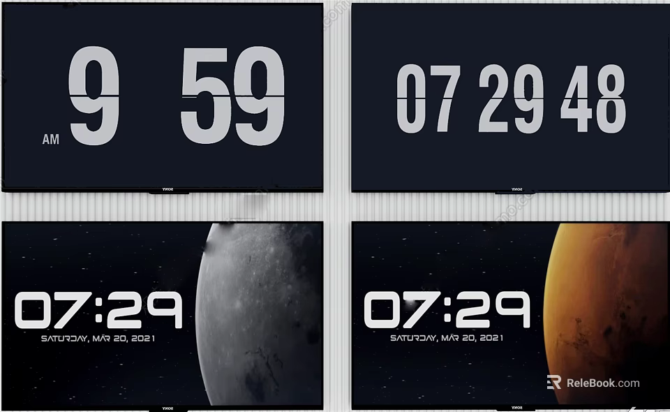 TV Screen Displaying Time Date Moon Image And Planet View Digital Content 3d model 