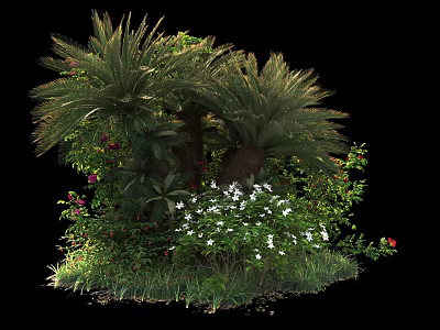 Lush Green Shrubs With White Flowers And Red Blooms In Garden Landscaping 3d model