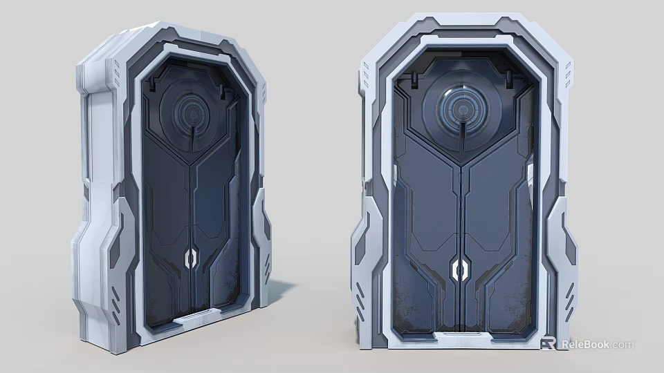 Smart Machine Futuristic Metallic Door With Symmetric Panels And Circular Control 3d model