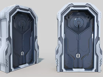 Smart Machine Futuristic Metallic Door With Symmetric Panels And Circular Control 3d model