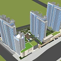 Modern High Rise Residential Apartment Buildings With Green Community Spaces And Roads