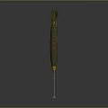 Green Military Bomb With Yellow Stripes And Text Markings On Cylindrical Body