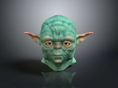3D Rendered Game And Movie Character Green Skin Head With Large Ears And Orange Eyes 3d model