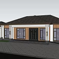 Modern Detached House with Black Roof White Wood Exterior Front Lawn and Green Trees