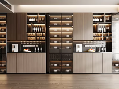 Modern Luxury Wine Cabinet With LED Lighting And Wooden Storage Shelves 3d model