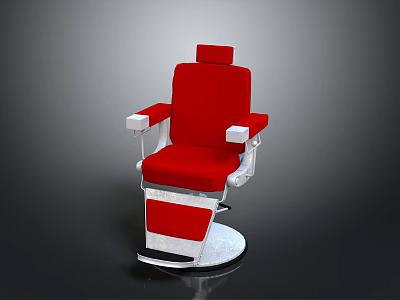 Red Upholstered Modern Barber Chair With White Armrests And Round Base 3d model