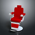 Red Upholstered Modern Barber Chair With White Armrests And Round Base