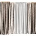 Layered Curtain Design With Patterned Panels And Sheer White Fabric 3d model