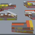 Colorful Container Buildings in Various Colors for Commercial Cafe with Outdoor Terraces and Umbrellas