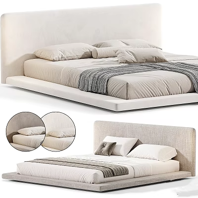 Minimalist Modern Bed With Upholstered Headboard Neutral Pillows And Knit Blanket 3d model