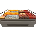 Various Colorful Fresh Fruits Neatly Arranged In Multi Tiered Commercial Refrigerated Display Case
