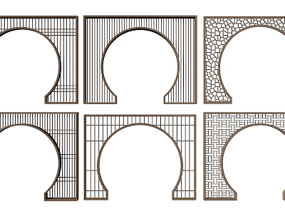 Chinese Traditional Circular Arch Designs With Various Lattice And Geometric Patterns 3d model