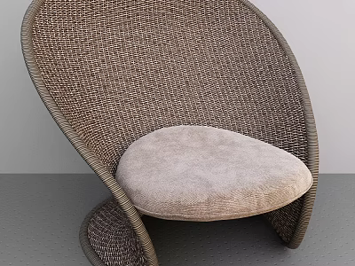 Wicker Leisure Chair Modern Curved Design With Beige Padded Seat Cushion 3d model