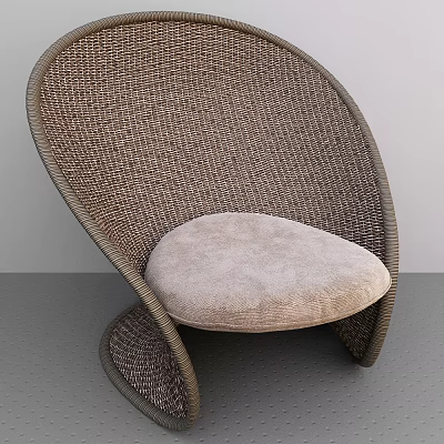 Wicker Leisure Chair Modern Curved Design With Beige Padded Seat Cushion 3d model