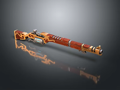 Ornate Vintage Wooden Rifle With Intricate Golden Carvings And Classic Design Elements 3d model