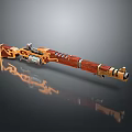 Ornate Vintage Wooden Rifle With Intricate Golden Carvings And Classic Design Elements