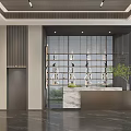 Modern Sales Office Interior With Reception Area Fireplace Bookshelf And Marble Floor