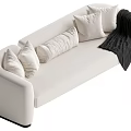 White Modern Sectional Sofa With Soft Cushions And Black Blanket 3d model